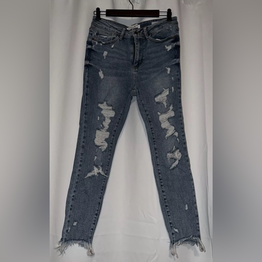 Judy Blue Los Angeles High Rise Skinny Fit Jeans 7/28 Distressed Medium Wash